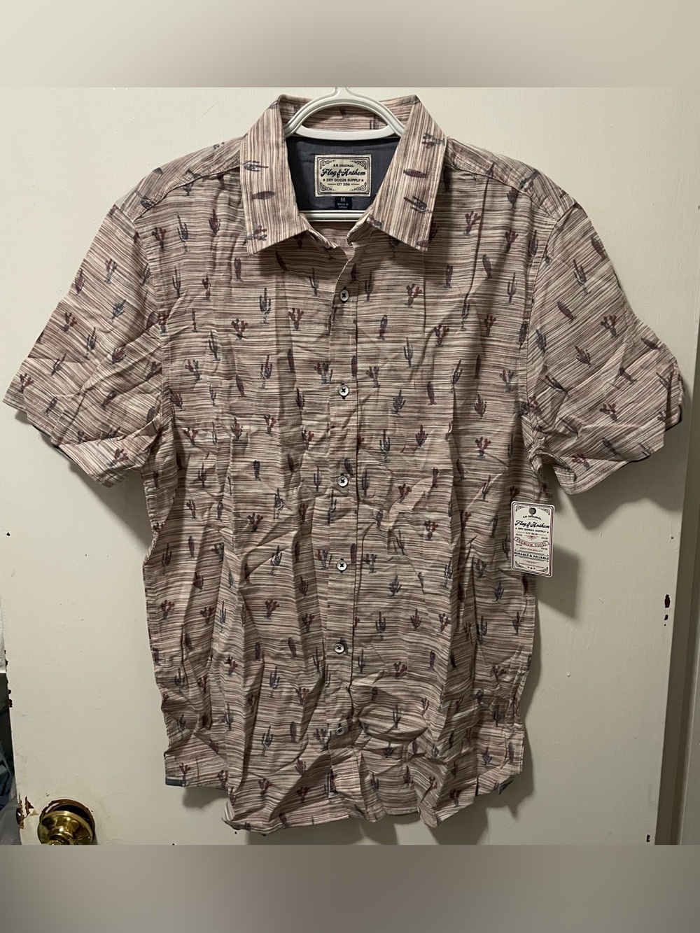 Flag & Anthem Men’s Cactus Desert Print Button Up Short Sleeve Shirt Size Medium